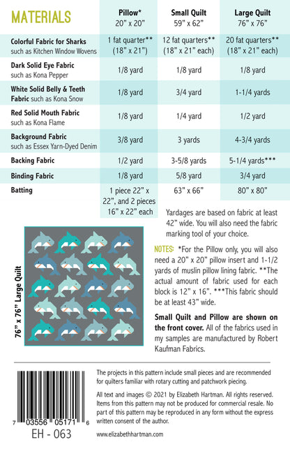 SOCIAL SHARKS - PDF quilt and pillow pattern