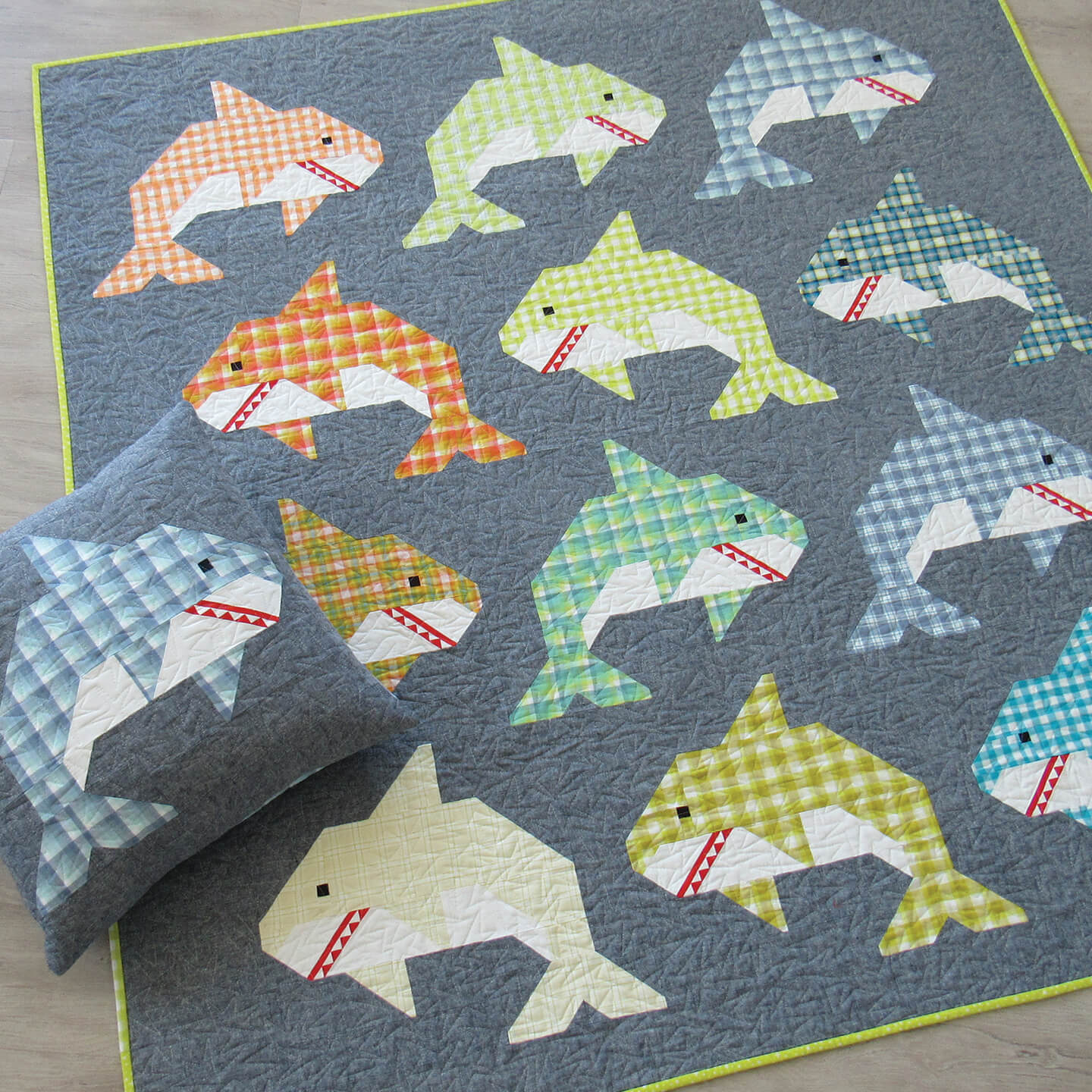 SOCIAL SHARKS - PDF quilt and pillow pattern